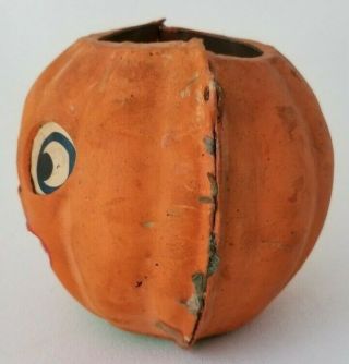 Antique Paper Mache HALLOWEEN PUMPKIN CANDLE BASKET 4.  25 