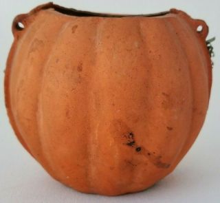 Antique Paper Mache HALLOWEEN PUMPKIN CANDLE BASKET 4.  25 