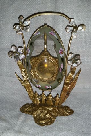 Antique French Ormolu Glass Egg Form Watch Holder Stand