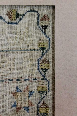 A RARE HOUSE DECORATED 1825 NEEDLEWORK SAMPLER SIGNED 