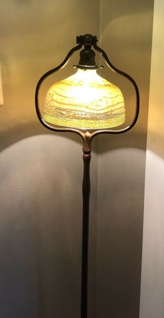 Signed Tiffany Studios Harp Shape Floor Lamp 4