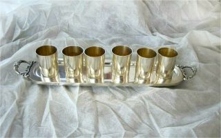 Russian 84 Silver Tray Empire 6 Vodka Cups Beaker Moscow 1900 