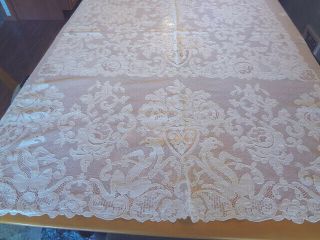 Fabulous Vintage Figural French Alencon Lace Banquet Tablecloth - 125 "