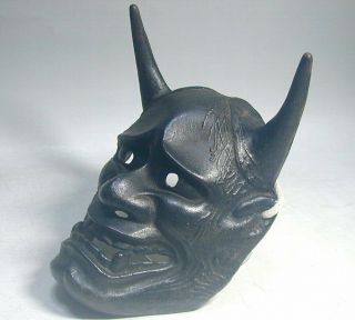 Iron Hannya Mask 66 Vtg Horned Evil Demon Devil Oni Woman Japanese Noh Kabuki