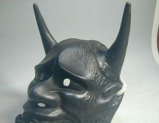 Iron HANNYA Mask 66 Vtg Horned Evil Demon Devil Oni Woman Japanese Noh Kabuki 2