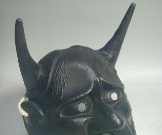 Iron HANNYA Mask 66 Vtg Horned Evil Demon Devil Oni Woman Japanese Noh Kabuki 5