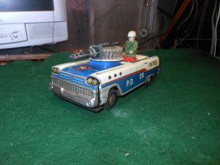 VINTAGE TN NOMURA POLICE PATROL Japan Tin Toy Car 50s 1960 Space Litho 10