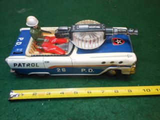 VINTAGE TN NOMURA POLICE PATROL Japan Tin Toy Car 50s 1960 Space Litho 3