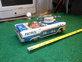 VINTAGE TN NOMURA POLICE PATROL Japan Tin Toy Car 50s 1960 Space Litho 4