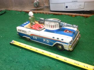 VINTAGE TN NOMURA POLICE PATROL Japan Tin Toy Car 50s 1960 Space Litho 6