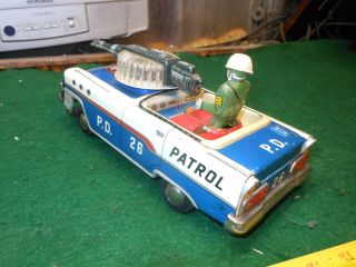 VINTAGE TN NOMURA POLICE PATROL Japan Tin Toy Car 50s 1960 Space Litho 8