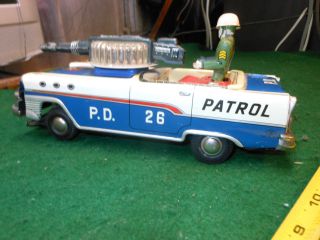 VINTAGE TN NOMURA POLICE PATROL Japan Tin Toy Car 50s 1960 Space Litho 9