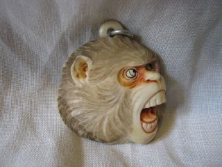 Unusual Japanese Meiji Period Pendant Drop Carved Screaming Monkey Head C1900