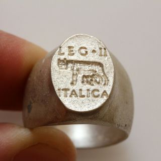 Massive Roman Military Silver Seal Ring Italica Legion Ii Circa 100 Ad - Intact