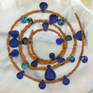 Ancient Beads Greco Bactrian Lapis Lazuli Turquoise Indo - Pacific Trade Glass