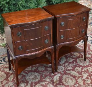 1920s French Style Mahogany Nightstands Bedside End Tables / Two Drawers