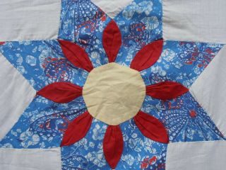 Antique Feedsack Fabric Quilt Top To Complete 8 Point Star Dahlia Flower 66X84 2