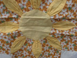 Antique Feedsack Fabric Quilt Top To Complete 8 Point Star Dahlia Flower 66X84 3