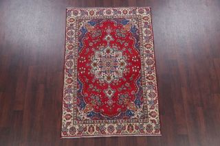 Vintage One - of - a - Kind Geometric Persian Oriental Hand - Knotted 4 ' x6 ' Wool Red Rug 2