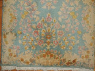 2x4 small Antique Oriental Area Rug Carpet Blue wool Flowers floral 11