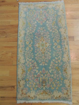2x4 small Antique Oriental Area Rug Carpet Blue wool Flowers floral 7