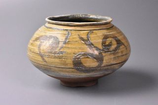 Korean Joseon Dynasty Pot Urn / 鶏龍山鉄絵刷毛目壺 / W 8× H 10.  5 [cm]