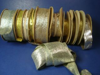 10 Spools Vintage Metallic Rayon Ribbon - Costumes - Sewing - Textiles - Decorating