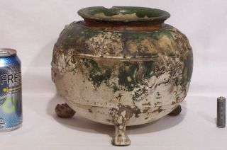Rare Chinese Tang Dynasty Sancai Tripod Censer With Molded Tigers & Medallions