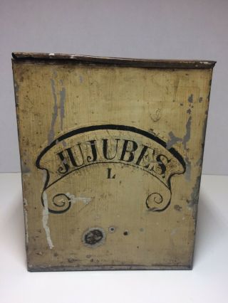 Antique Jujubes Tin General Store Mercantile Display Charcoal Lozenges Medicinal