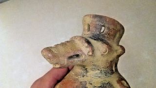 Pre Columbian Ocarina Figure With Mask And Crown 11