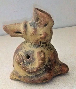 Pre Columbian Ocarina Figure With Mask And Crown 2