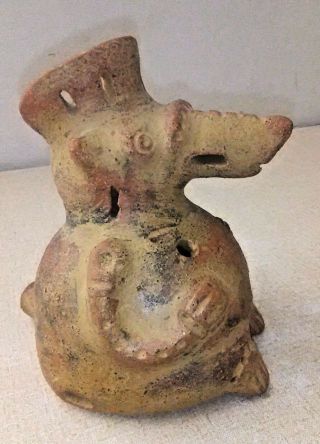 Pre Columbian Ocarina Figure With Mask And Crown 3