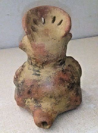 Pre Columbian Ocarina Figure With Mask And Crown 5