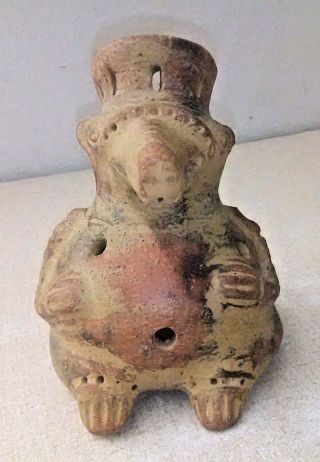 Pre Columbian Ocarina Figure With Mask And Crown 6