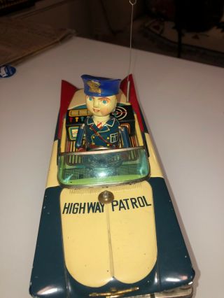 Rare Vintage Tin Litho Friction Power Highway Patrol Car - 2
