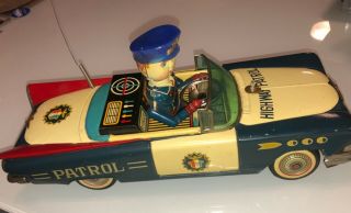 Rare Vintage Tin Litho Friction Power Highway Patrol Car - 3