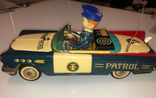 Rare Vintage Tin Litho Friction Power Highway Patrol Car - 5
