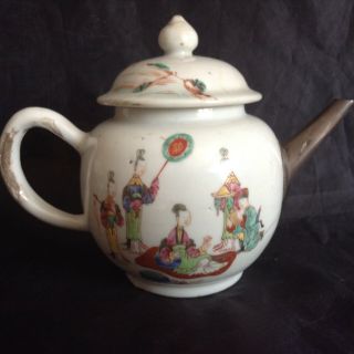 Large Qianlong Teaparty Teapot,  silver Spout enamels.  14.  5cm tal 20cm Long 5