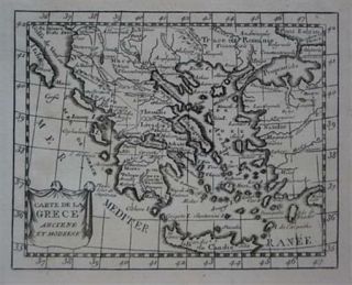 1778 Claude Buffier Miniature Map Greece Albania Macedonia Crete Turkey