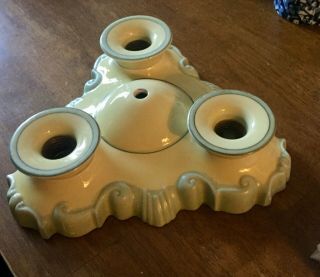 Vintage 1900s Art Deco Porcelain Ceiling Light Fixture Porcelier 3 Light Antique 2