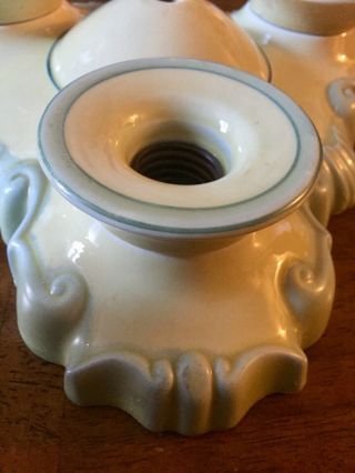 Vintage 1900s Art Deco Porcelain Ceiling Light Fixture Porcelier 3 Light Antique 5