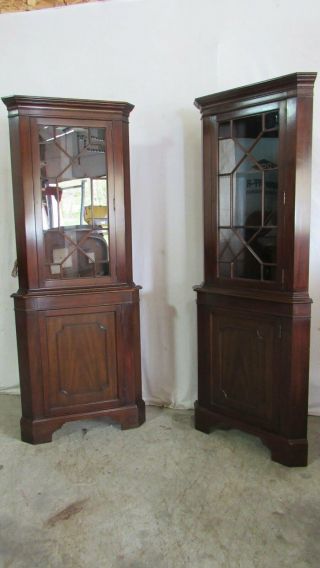 Pair Henkel Harris Rare Corner Cabinets Mahogany