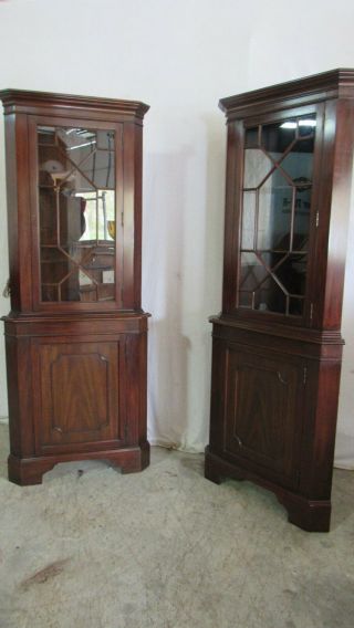 Pair Henkel Harris Rare Corner Cabinets Mahogany 2