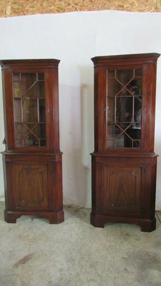 Pair Henkel Harris Rare Corner Cabinets Mahogany 3