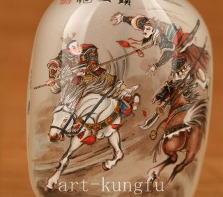 Rare Old Glass Hand Painting Three Kingdoms hero zhaoyun Statue Snuff Bottle 2