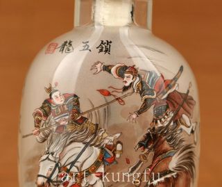 Rare Old Glass Hand Painting Three Kingdoms hero zhaoyun Statue Snuff Bottle 3