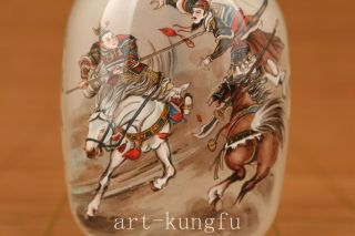 Rare Old Glass Hand Painting Three Kingdoms hero zhaoyun Statue Snuff Bottle 4