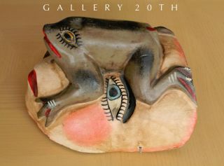 Rare Mid Century Polychrome Frog Mask Peruvian Folk Art Vtg Wall Art