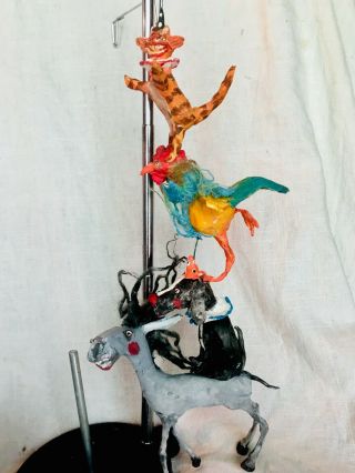 Primitive Handsculpted Storybook Bremen Muscians Cat Dog Rooster Donkey 12”