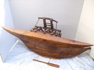 Vintage / Antique Tribal Folk Art Wood MODEL of MARSHALL ISLANDS Outrigger Canoe 6